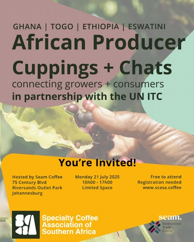 Discover New Origins: Cupping & Conversation with African Producers in partnership with SEAM and SCASA - <p>

You're Invited!

We’re excited to announce a special industry event taking place in Johannesburg on July 21, hosted by SCASA in collaboration with SEAM and the...</p>